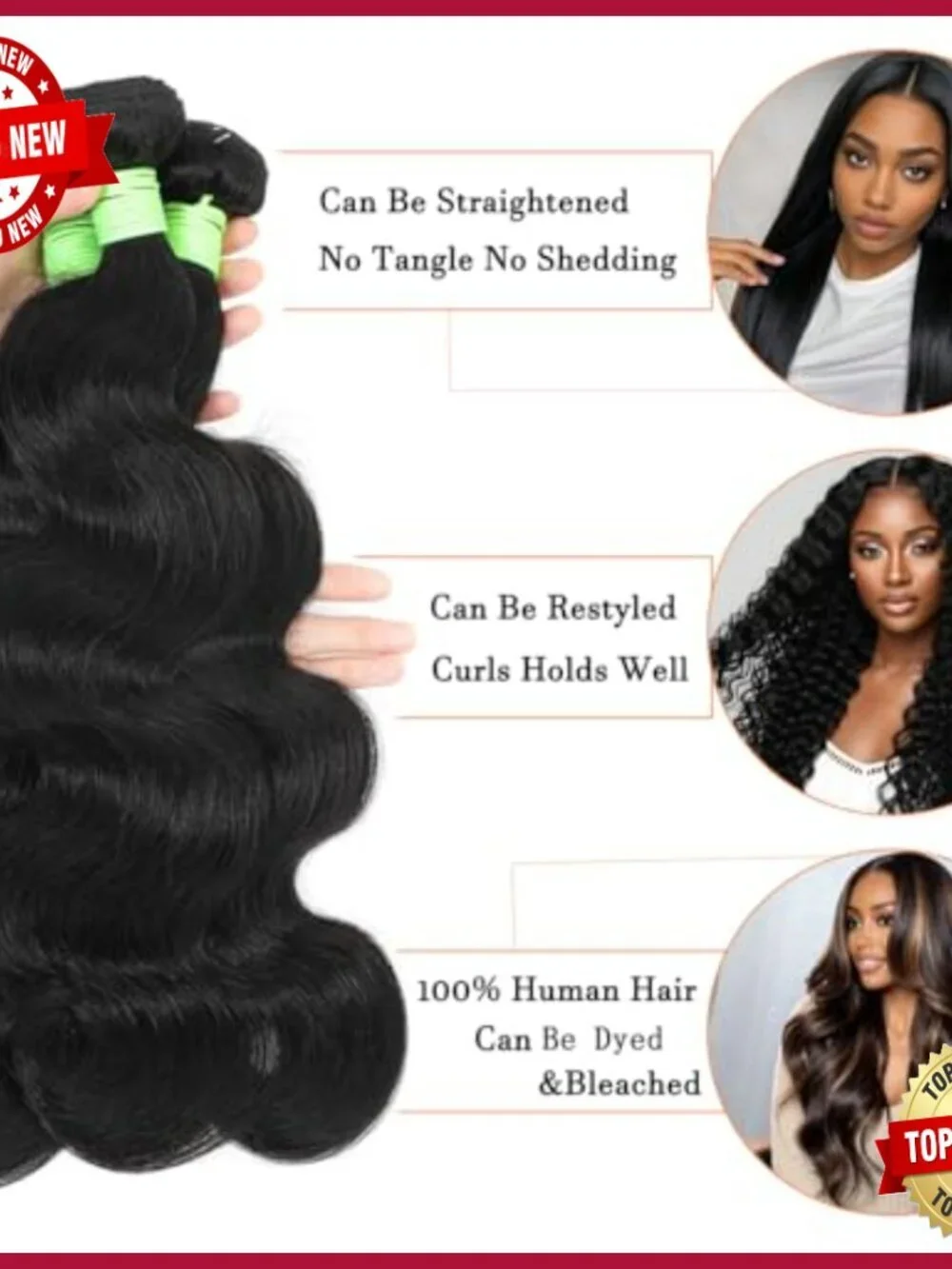 Brazilian Body Wave Human Hair Extensions 16 18 20 Inch 3 Bundles